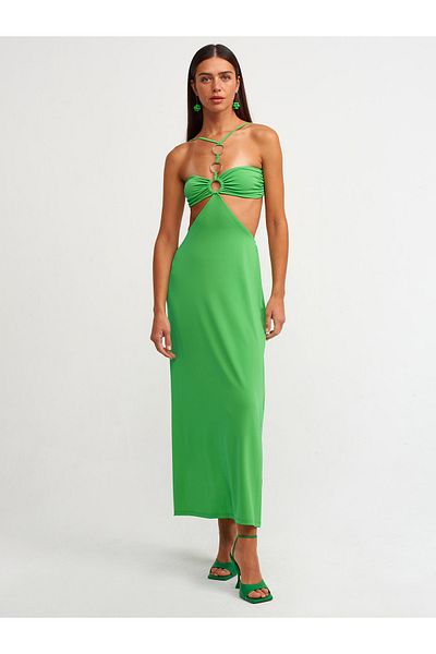 Dilvin 90416 Rochie lungă detaliată inel-verde