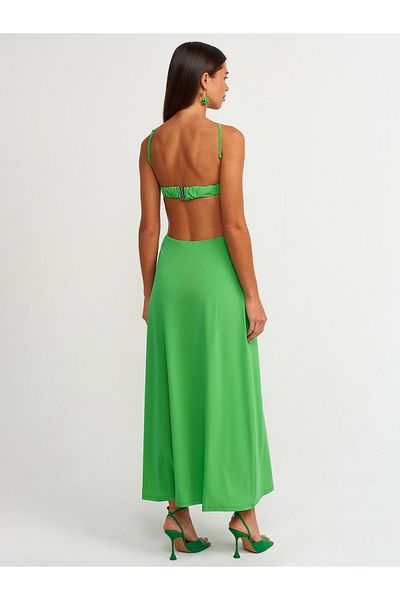 Dilvin 90416 Rochie lungă detaliată inel-verde
