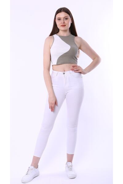 Rooted Mint-ekru bluza bez rukava Rebrasta pletenina