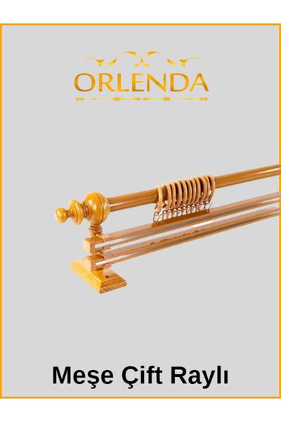 Orlenda Umeraș Cortina Rustică Țeavă Alminiu Cu Cap din Lemn de Stejar șină dublă 300 Cm