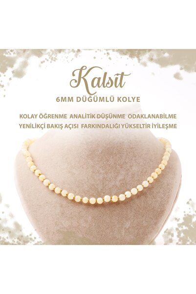 Deniz Doğal Taş Certified Calcite 6 mm Knotted Natural Stone Necklace