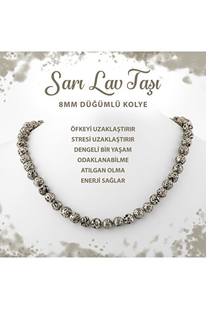 Deniz Doğal Taş Sertifikalı Sarı Lav Taşı 8 Mm Düğümlü Doğal Taş Kolye