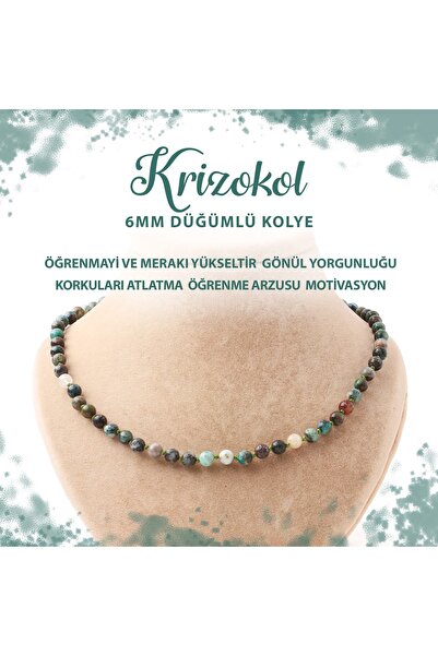 Deniz Doğal Taş Sertifikalı Krizokol 6 Mm Düğümlü Doğal Taş Kolye