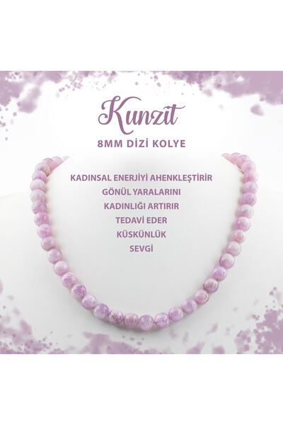 Deniz Doğal Taş Sertifikalı Kunzit 8 Mm Dizi Doğal Taş Kolye