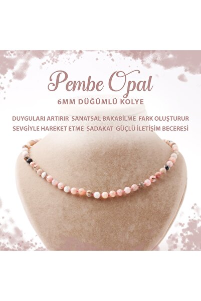 Deniz Doğal Taş Sertifikalı Opal Pembe 6 Mm Düğümlü Doğal Taş Kolye