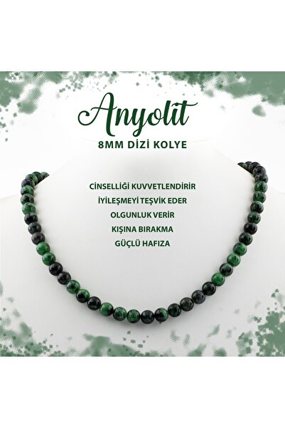 Deniz Doğal Taş Sertifikalı Anyolit 8 Mm Dizi Doğal Taş Kolye