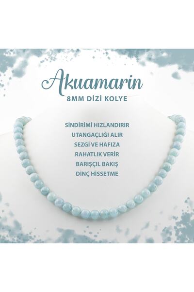 Deniz Doğal Taş Sertifikalı Akuamarin 8 Mm Dizi Doğal Taş Kolye