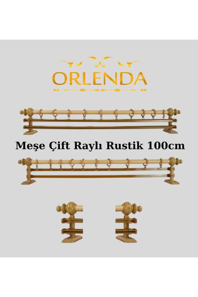 Orlenda Suport pentru perdea rustic din aluminiu cu cap din lemn, șină dublă ...