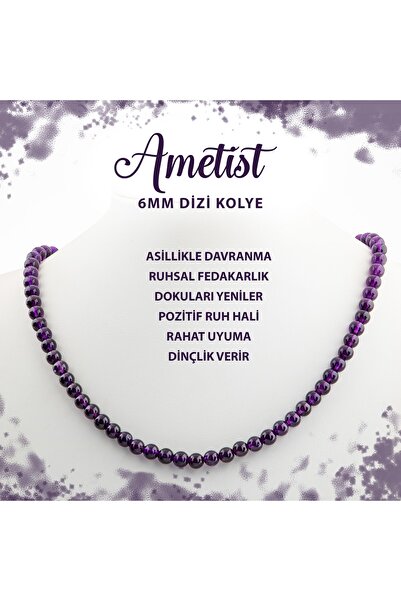Deniz Doğal Taş Sertifikalı Ametist 6 Mm Dizi Doğal Taş Kolye