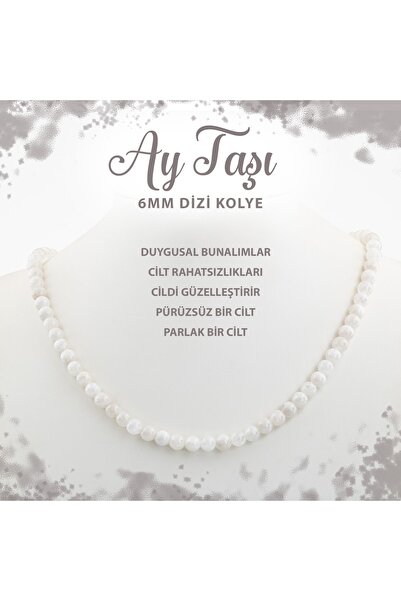 Deniz Doğal Taş Certified Moon Stone 6 mm Sequence Natural Stone Necklace