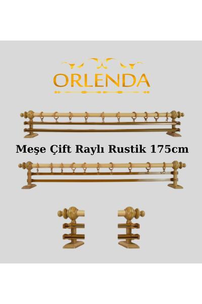 Orlenda Suport pentru perdele rustic din aluminiu cu cap din lemn, șină dublă...