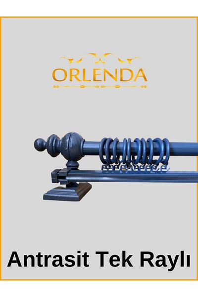 Orlenda Anthracite Single Rail Wooden Rustic Curtain Hanger 160 Cm - Rustic Pipe