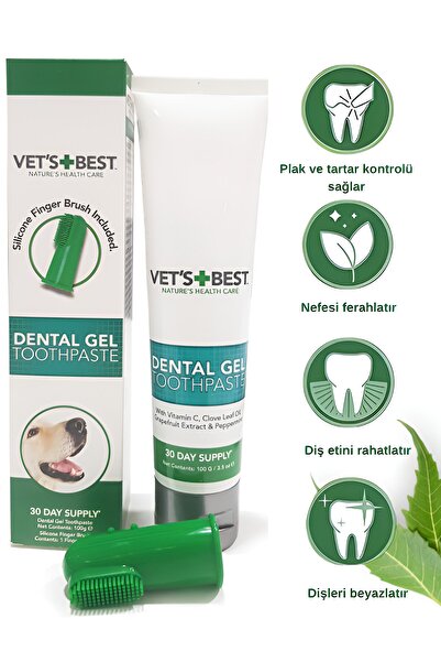 Vets Best Dental Gel Toothpaste And Finger Brush For Dog Köpek Diş Macunu Par...