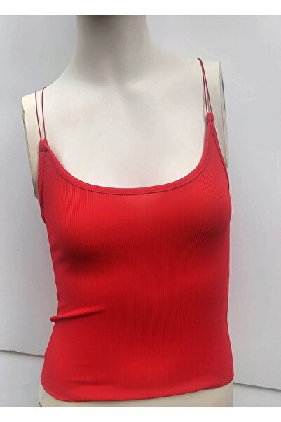 Hepsibitarz Kadın Kırmızı Kaşkorse Ince Crop Bluz