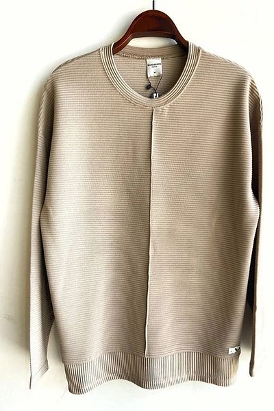 lovebox Men's Embossed Line Detailed Crew Neck Beige Knitwear Sweater 1148