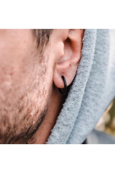 Heppii Men's Surgical Steel Hoop Earrings Black Color 13 Mm