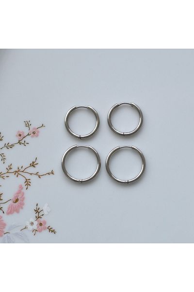 Heppii Surgical Steel Straight Earrings Set 4 Pieces Silver