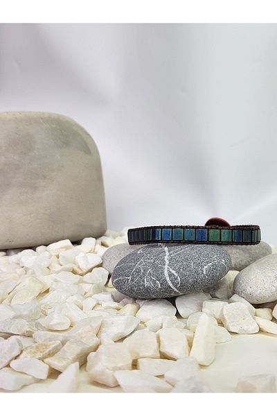 Eva Takı Green Miyuki Tila Leather Rope Bracelet