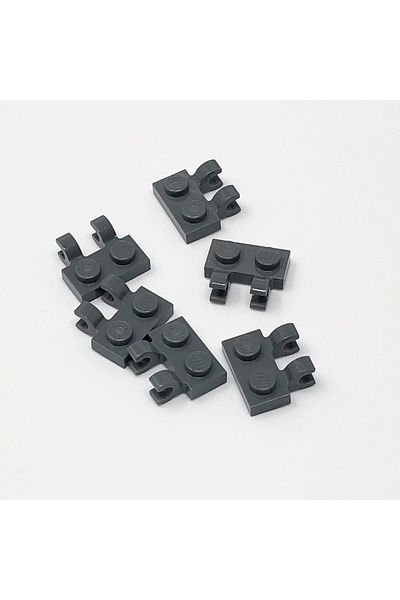 LEGO Original Accessory Plate Modified 1 X 2 Double Horizontal Clip Dark Gray Flat Brick 4 Pieces Will Be Sent