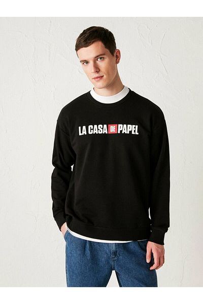 LC Waikiki Ανδρικό μαύρο φούτερ La Casa De Papel με στάμπα χοντρό από το Your Fashion Style