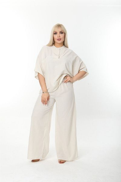 ESCBUTİK Set elegant de mărime mare, confortabil, cu talie înaltă, cu fantă laterală - Set de jos și de sus cu pantaloni