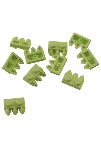 LEGO Original Accessory Plate Modified 1 X 2 3-Piece Claw Tooth Yellow Green Flat Brick 4 Pieces Will Be Sent