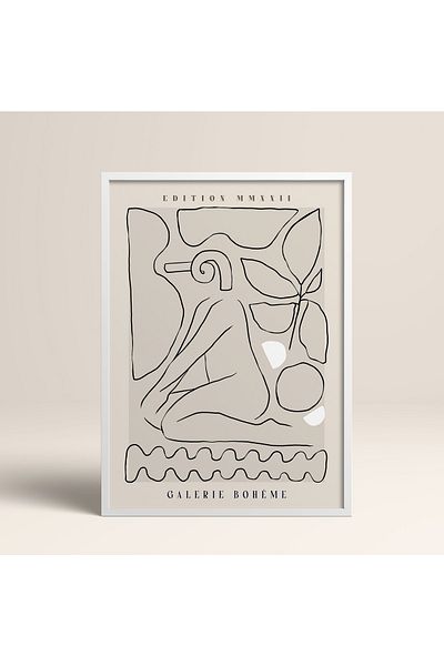 HOMEPACK Tablou cu rame din lemn alb Poster cu rame Decor artistic modern de perete (ABSTRACT144-WHITE-50X70)