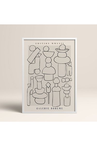 HOMEPACK Tablou cu rame din lemn alb Poster cu rame Decor artistic modern de perete (ABSTRACT148-WHITE-50X70)