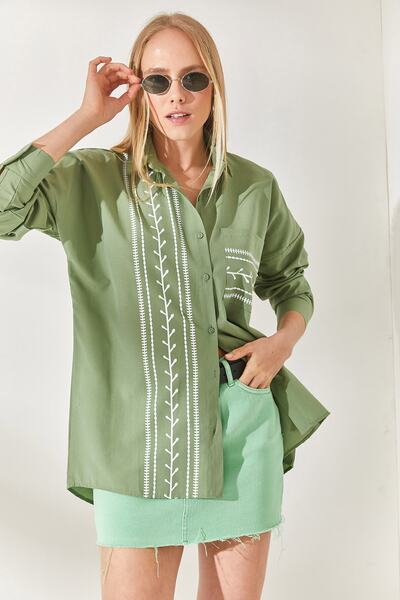 Olalook Mold Green Pocket Detailed Printed Woven Shirt GML-19000985