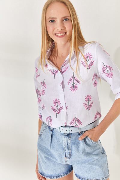 Olalook Szélrózsa fukszia ujjú hajtogatott vászon ing GML-19000825