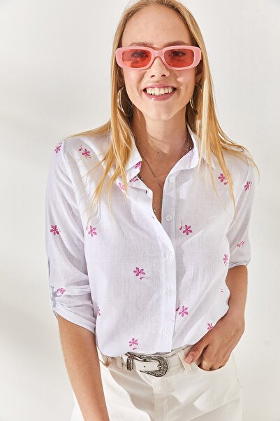 Olalook Malá ecru fuchsiová složená plátěná košile GML-19000825