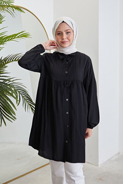 Naknaku Roba Kol Büzgülü Tunik-siyah