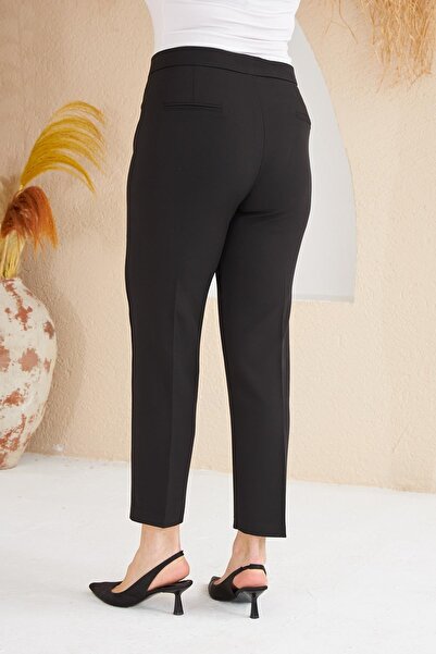 RMG Plus Size Black Fabric Trousers with Pocket Detail