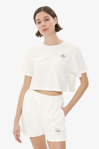Dahlia Bianca Bisiklet Yaka Crop T-shirt