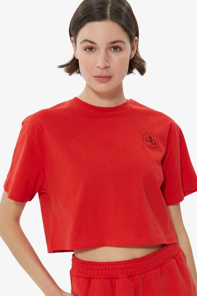 Dahlia Bianca Bisiklet Yaka Crop T-shirt