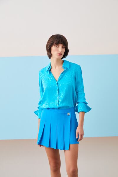 Jus De Pommes Turkuaz Manşetli Kadın Gömlek