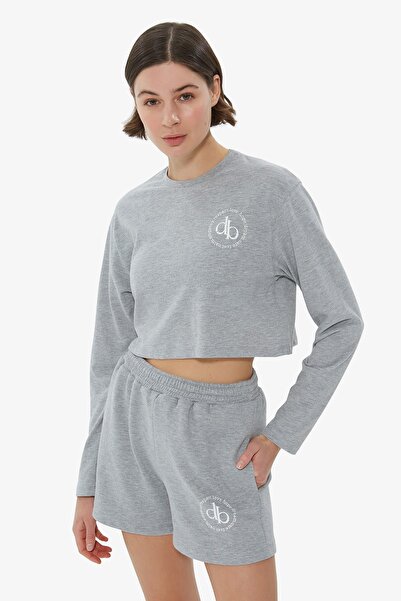 Dahlia Bianca Bisiklet Yaka Uzun Kol Crop T-shirt