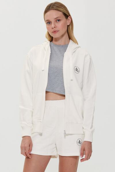 Dahlia Bianca Kapüşonlu Fermuarlı Sweatshirt