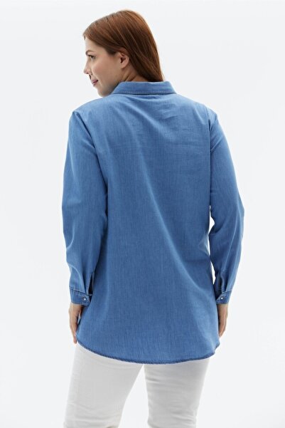 Selen Giyim Plus Size Jewelled Blouse with Placket and Collar