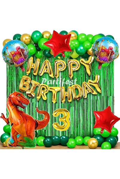 Parti Station Dinosaur Age 3 Balloon Set Dinosaur Concept Helium Balloon Set Dinosaur Birthday Set