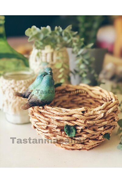 Tastanmasallar Dekoratif Üç Kuşlu Saksı/ Organizer - Mavi