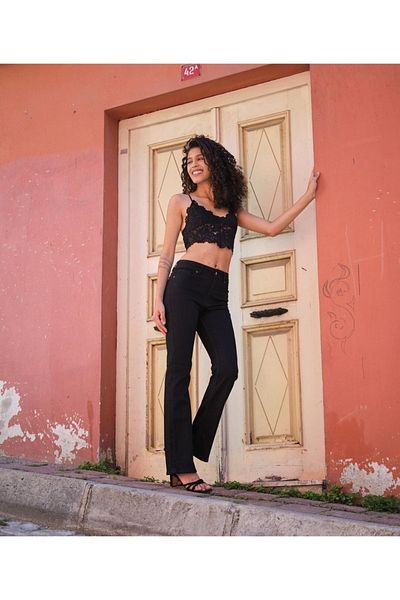 SHEVEGA S.t.a.r Black High Waist Spaghetti Flare Jeans