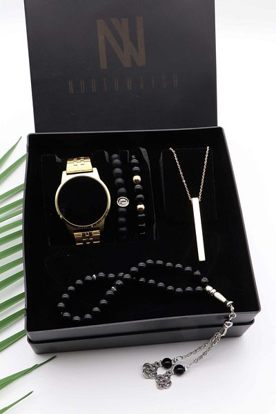 Northwatch Gold Men's Wristwatch Necklace Prayer Beads and Bracelet Set