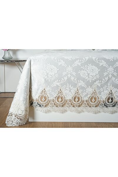 Finezza Beste French Lace Silvery Jacquard Fabric Silver Bedspread 3 Pieces -1448