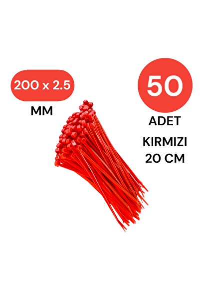 Tek-İş Plastik Kablo Bağı Klipsi Cırt Kelepçe 200 Mm X 2.5 Mm Kırmızı 50 Adet