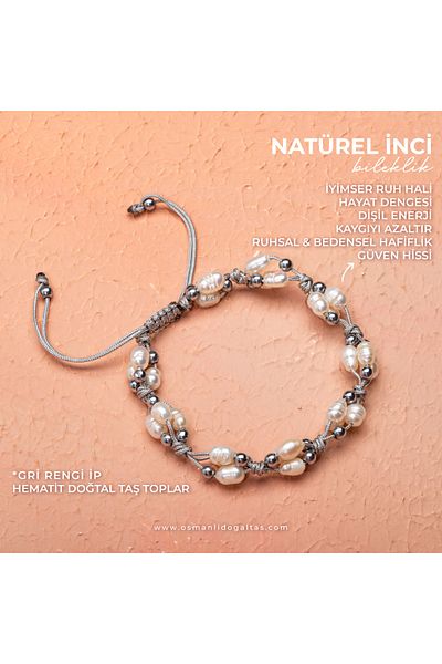 OSMANLI DOĞAL TAŞ Certified Real Pearl Natural Cut Natural Stone Macrame Bracelet