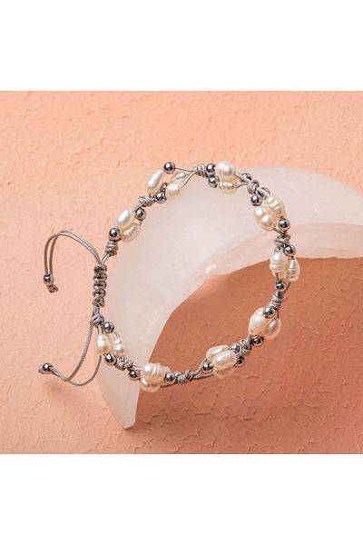 OSMANLI DOĞAL TAŞ Certified Real Pearl Natural Cut Natural Stone Macrame Bracelet