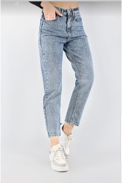 ByCukurovaFrango Blue Snow Wash Mom Boyfriend Jean Femei Putere Likrafrango