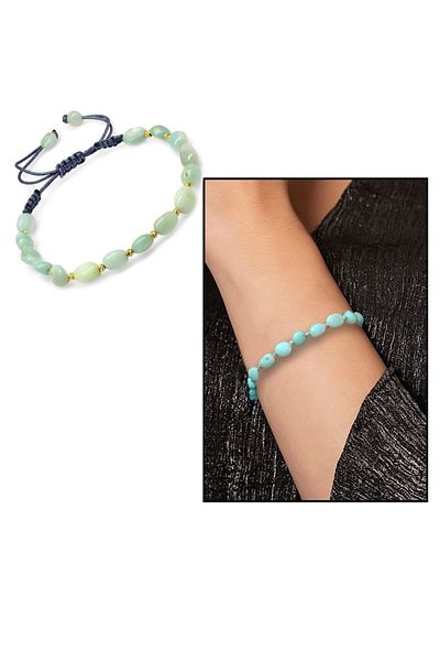 Tesbihane Macrame Braided Natural Cut Amazonite Natural Stone Women's Bracelet