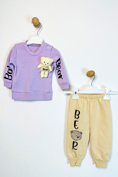 ADABEBEK Bear Patterned Baby Bottom and Top Set with Cotton Teddy Bear Access...